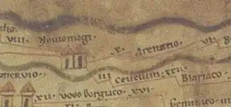 Deel van de Peutingerkaart met Ceuclum erop afgebeeld