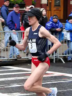 Deena Kastor tijdens de Boston Marathon 2007