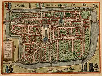 kaart van Delft in 1580