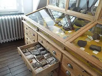 Vitrinekast in het gerenoveerde Mineralogisch-Geologisch Museum in Delft (2015)