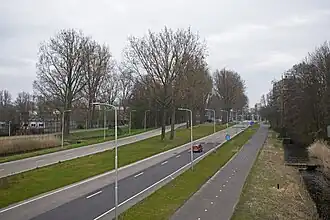 cameralocatie De Prinses Beatrixlaan in Delft in noordelijke richting, gezien vanaf de Pierre van Hauwelaan, 2007