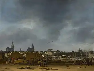 Gezicht op Delft na de explosie van 1654 (1654) door Egbert Lievensz. van der Poel