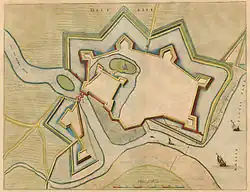 Een 17e-eeuwse plattegrond van de vesting Delfzijl.