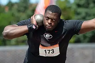 Denzel Comenentia in actie tijdens de Arena Games in 2017.