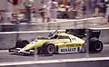 Derek Warwick met de Renault RE50 tijdens de Dallas GP in 1984