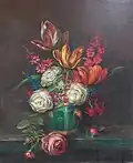 Derk Meedema, Olieverf op linnen, "Bloemstuk in Gemberpot"