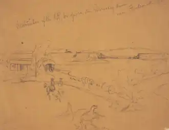 Frederick vernielt de spoorwegbrug over de Monocacyrivier door Alfred R. Waud.