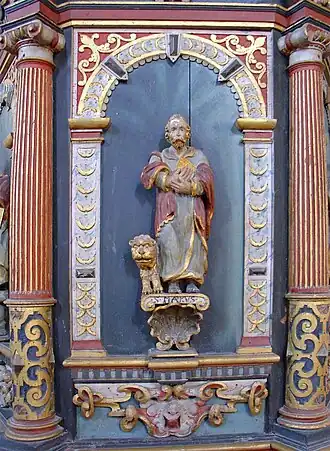 Preekstoel Johanneskerk Waddewarden (detail - afbeelding Marcus)
