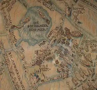 De slag afgebeeld op een wandtapijt over Leidens ontzet.