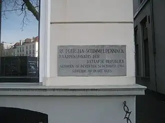 Plaquette op het geboortehuis van Rutger Jan Schimmelpenninck, Brink 23
