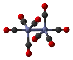 Molecuulmodel van dikobaltoctacarbonyl (isomeer 1)
