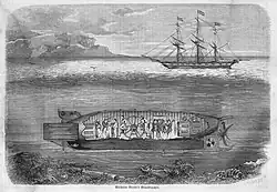 Een tekening van de Brandtaucher uit 1863