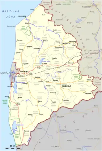 Kaart van Dienvidkurzemes novads