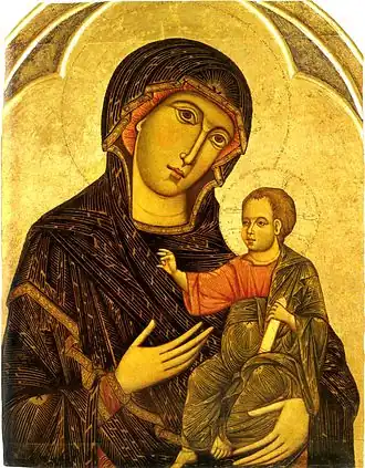 Maria en Kind (Madonna del Voto), circa 1267, tempera en goud op paneel, 112 × 82 cm, Siena, Kathedraal van Siena, Cappella Chigi