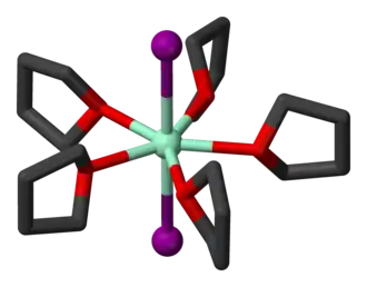 Molecuulmodel van samarium(II)jodide als THF-adduct