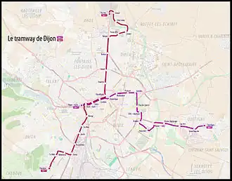 Netwerkkaart van de Tram van Dijon