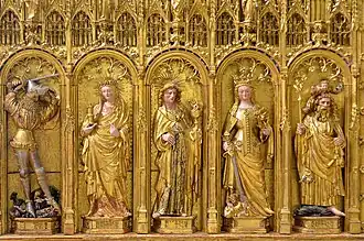 Linkerluik: Sint-Joris, Maria Magdalena, Johannes de evangelist, Sint-Catharina en Sint-Christoffel