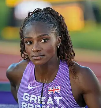 Dina Asher-Smith tijdens de WK in 2022, Eugene.