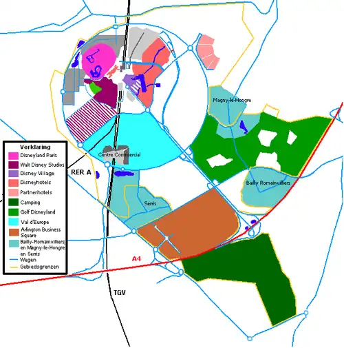 Plattegrond van Disneyland Resort Paris en omgeving