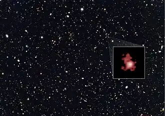 GN-z11 op een opname van ruimtetelescoop Hubble