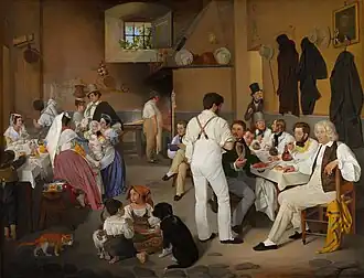 Ditlev Blunck: Deense kunstenaars in de osteria la Gonsola in Rome, 1837