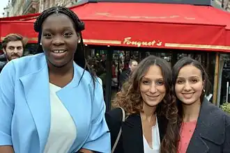 Déborah Lukumuena, Houda Benyamina en Oulaya Amamra op het déjeuner des nommés van de 42ste Césaruitreiking