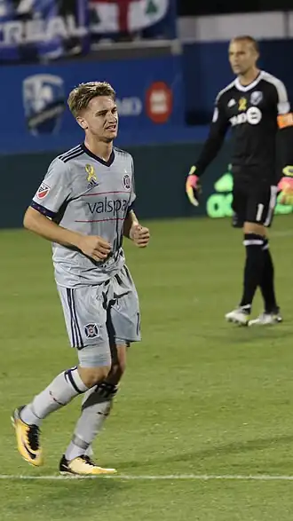 Mihailovic (links) in 2017 als speler van Chicago Fire