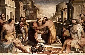 De verzoening van Marcus Aemilius Lepidus en Fulvius Flaccus. Fresco van Domenico Beccafumi, tussen 1529 en 1535