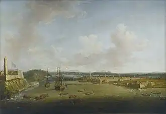 Inname Havana op 14 augustus 1762, links El Morro en rechts de ommuurde stad.