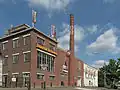 Dommelsche bierbrouwerij: ketelhuis, bakstenen gevel en schoorsteen
