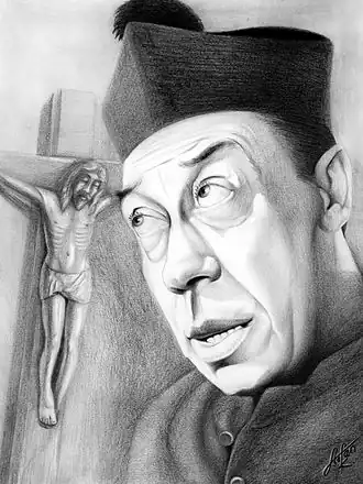 Tekening van Fernandel als Don Camillo talking with Jesus door Stefan Kahlhammer, 2008