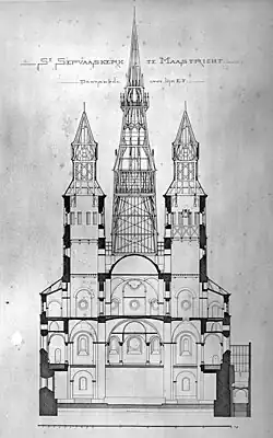 Dwarsprofiel westwerk met drietorengroep van Cuypers