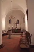 Het sobere interieur van de middeleeuwse tempelierskerk van Mariendorf