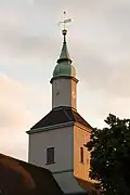 Bovenstuk van de houten toren van de dorpskerk Mariendorf