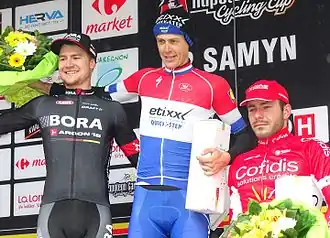 podium Le Samyn 2015: Scott Thwaites (2), Niki Terpstra (1) & Florian Sénéchal (3)