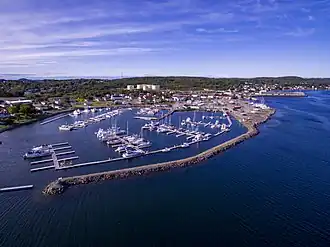 Luchtbeeld van de haven van Lewisporte