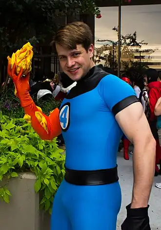 Cosplayer Human Torch tijdens Dragon Con 2013.