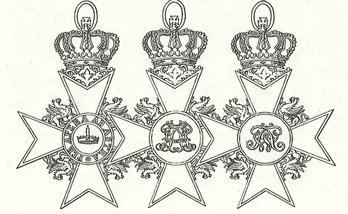Drie kruisen; tweemaal Mecklenburg Schwerin en eenmaal de keerzijde van Mecklenburg-Strelitz