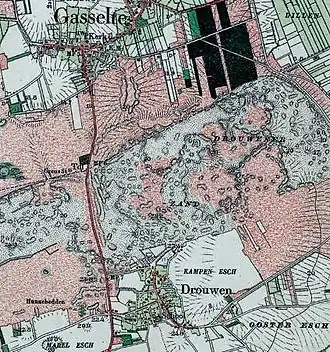 Het Drouwenerzand op de topografische kaart van 1899