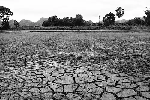 Droog landschap vlak buiten Kanchanaburi