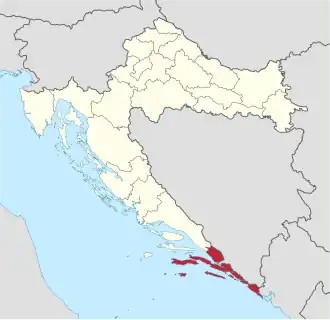 Locatie van provincie Dubrovnik-Neretva in Kroatië