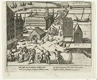 Duitse troepen verlaten Antwerpen, door Frans Hogenberg (collectie: Rijksmuseum Amsterdam)
