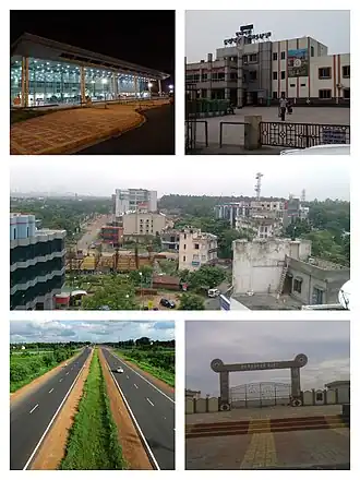 Stadsbeelden van Durgapur met stadscentrum, luchthaven, treinstation, National Highway 2 en de Durgapur Haat.
