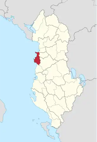 Ligging van Durrës binnen Albanië