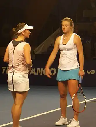 Koryttseva (li) met dubbelspelpartner Vera Doesjevina (Luxemburg&nbsp;2008)