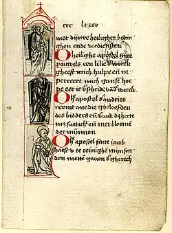 Add. MS 24332: tekst met ingeplakte en deels gewijzigde 'plaatjes' van heiligen