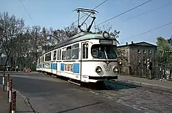 Twaalfassige Düwag tram met 4 geledingen gebouwd voor de RHB te Ludwigshafen, 1971.