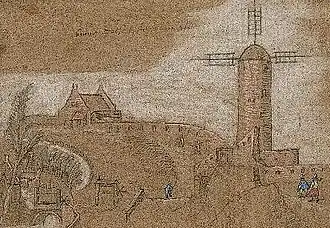 Pentekening uit de 19e eeuw naar een oudere tekening van de molen