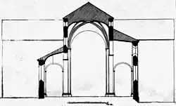 Dwarsdoorsnede kerk met schip en zijbeuken