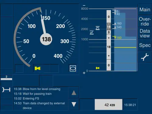 Een afbeelding van een driver machine interface (ETCS-bedieningsscherm)